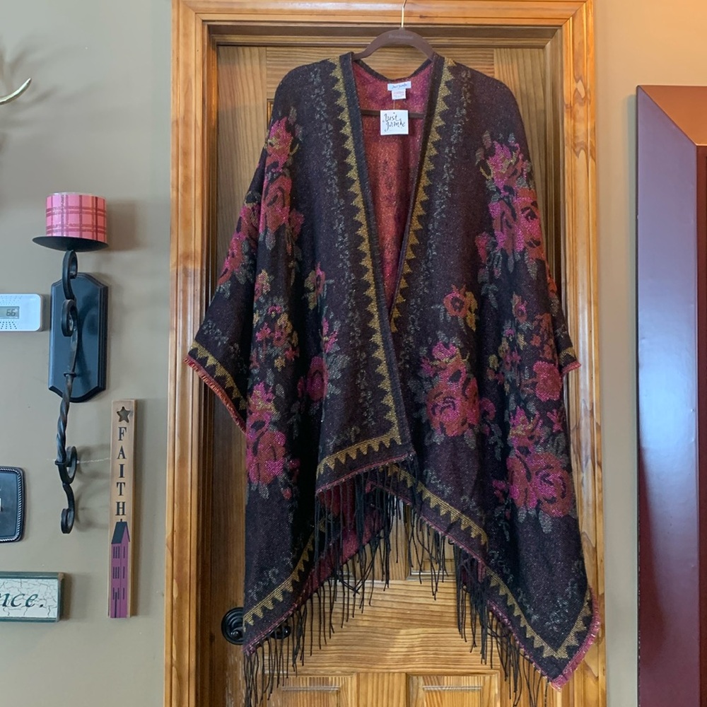 Sweet multi colored floral poncho!